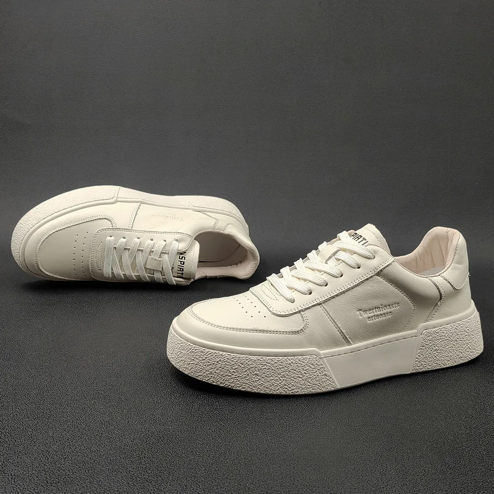 Men Fashion Minimalist Solid Leather Flat Casual Shoes