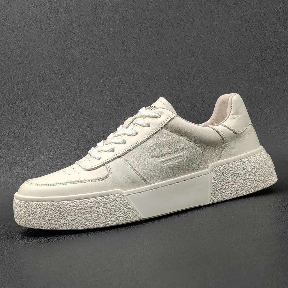 Men Fashion Minimalist Solid Leather Flat Casual Shoes