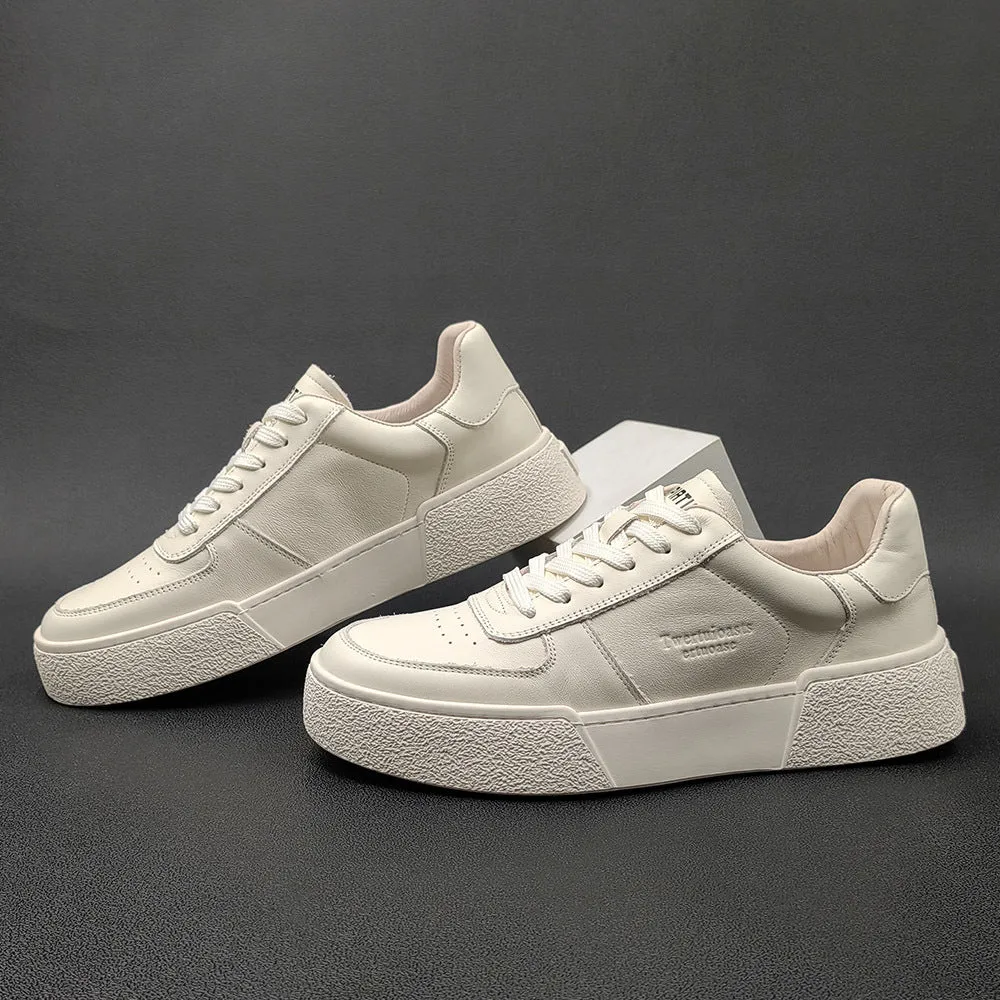 Men Fashion Minimalist Solid Leather Flat Casual Shoes