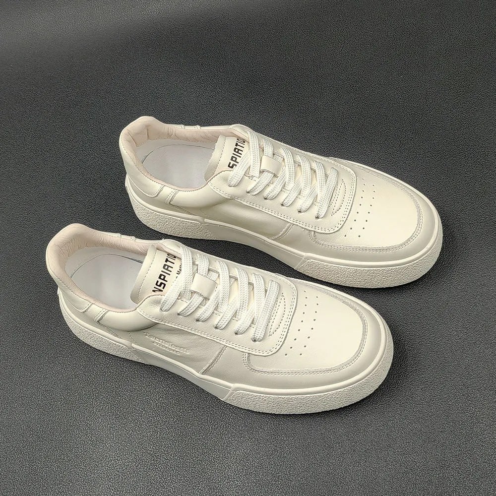 Men Fashion Minimalist Solid Leather Flat Casual Shoes