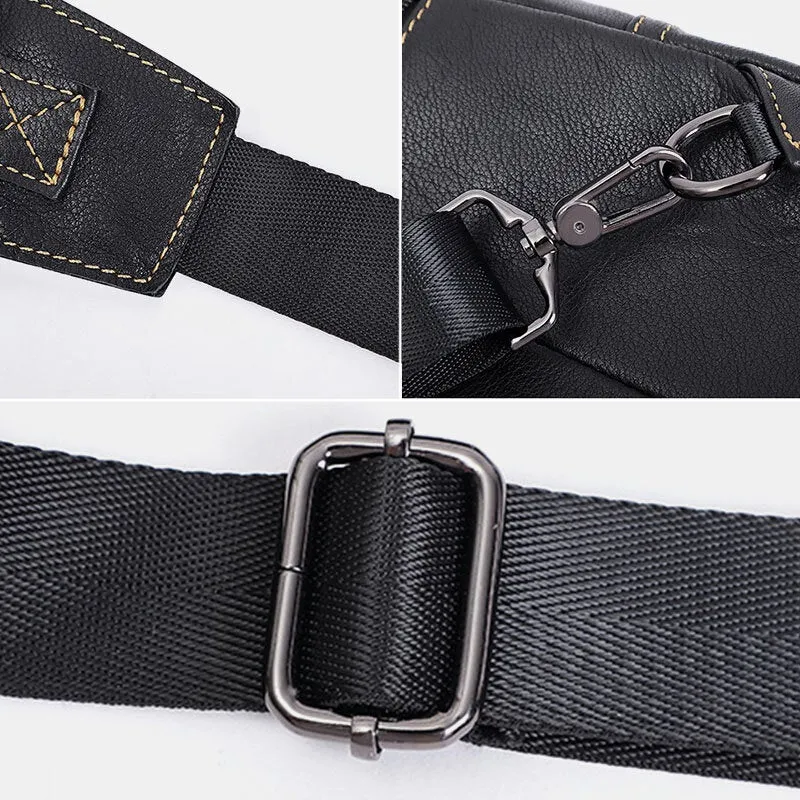 Men Genuine Leather Large Capacity Outdoor Casual Chest Bag Convertible Shoulder Strap Multi-pocket Crossbody