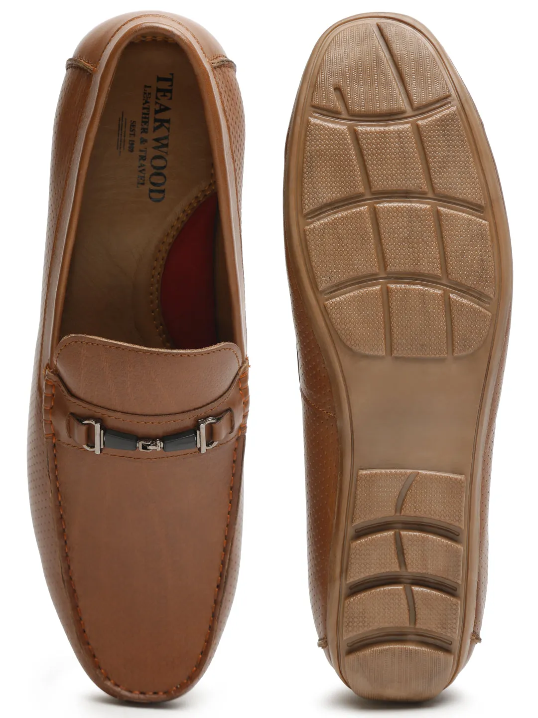 Men Tan Solid Genuine Leather Loafers
