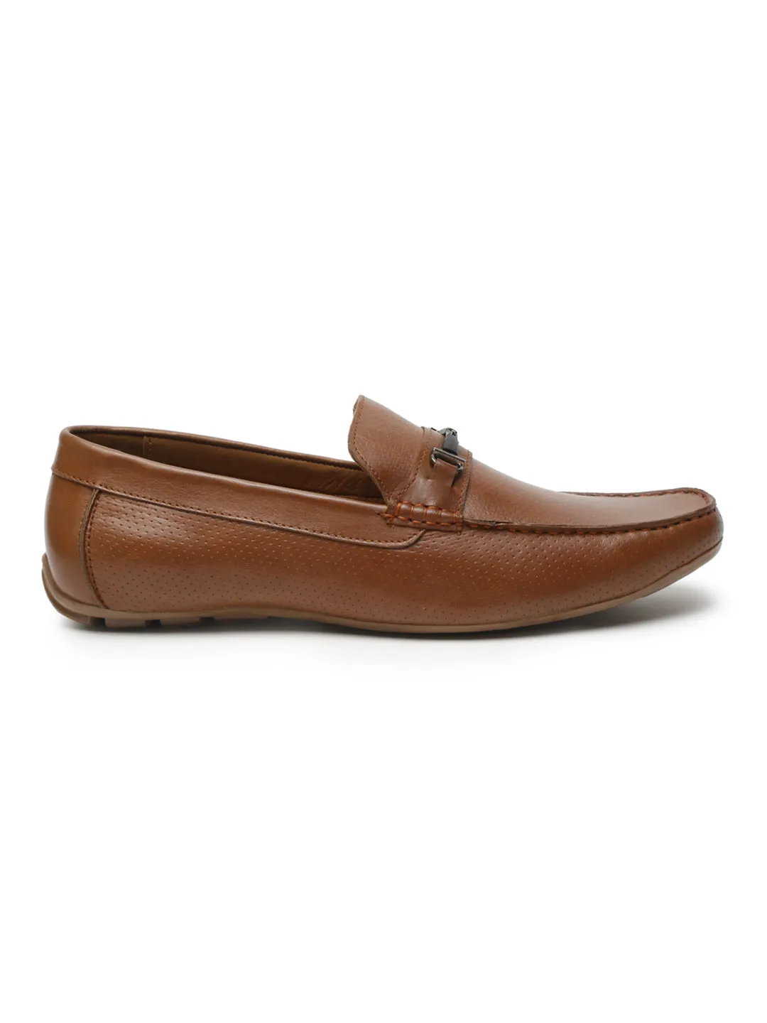 Men Tan Solid Genuine Leather Loafers