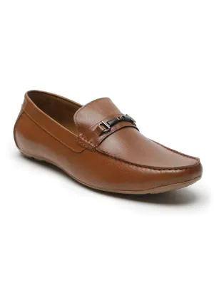Men Tan Solid Genuine Leather Loafers
