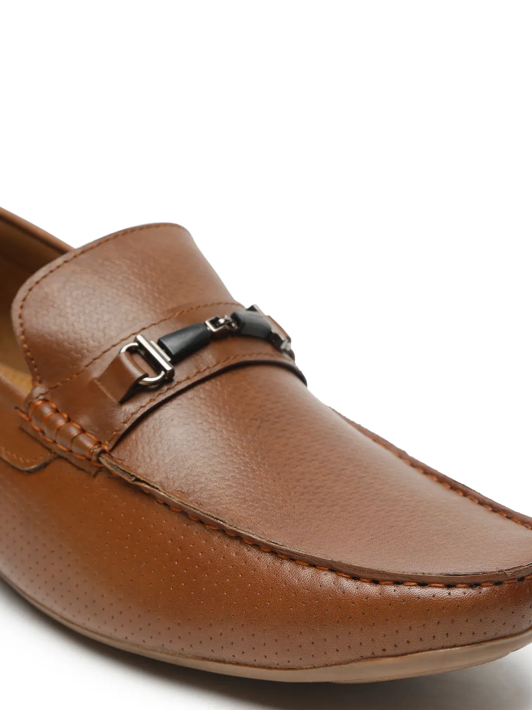 Men Tan Solid Genuine Leather Loafers