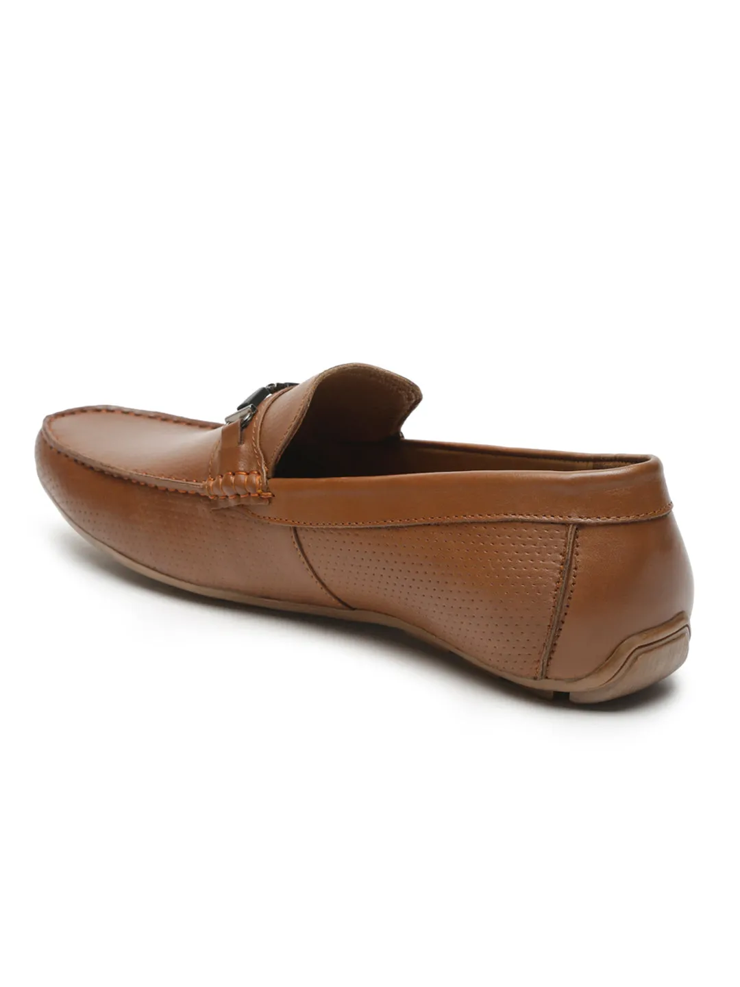 Men Tan Solid Genuine Leather Loafers