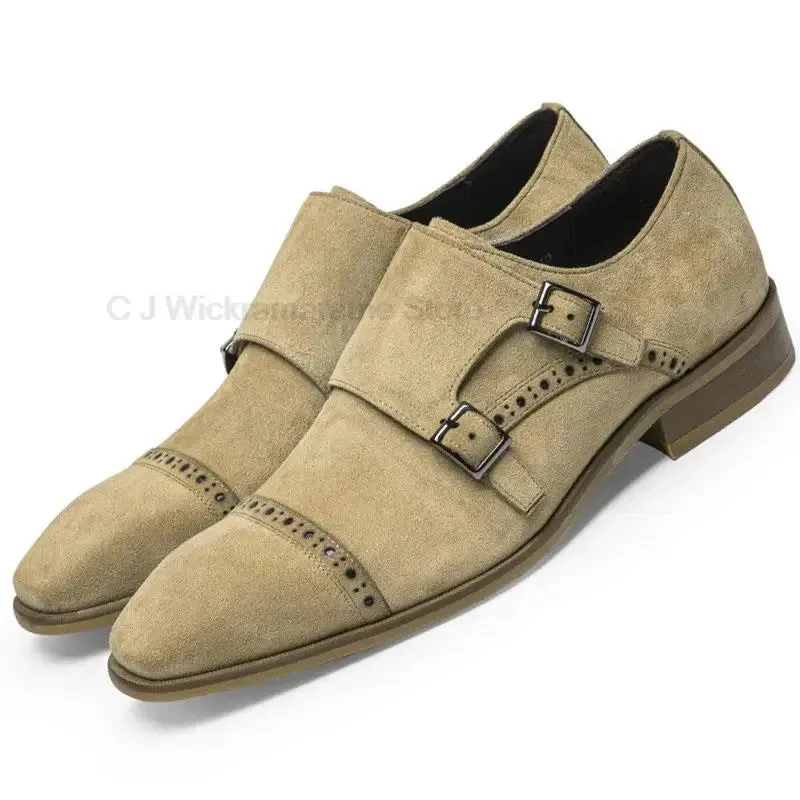 Mens Oxford Shoes Genuine Leather Suede Casual Shoes Cap Toe Double Buckle Monk Strap Classic Dress Shoes Black Brown Shoes Men