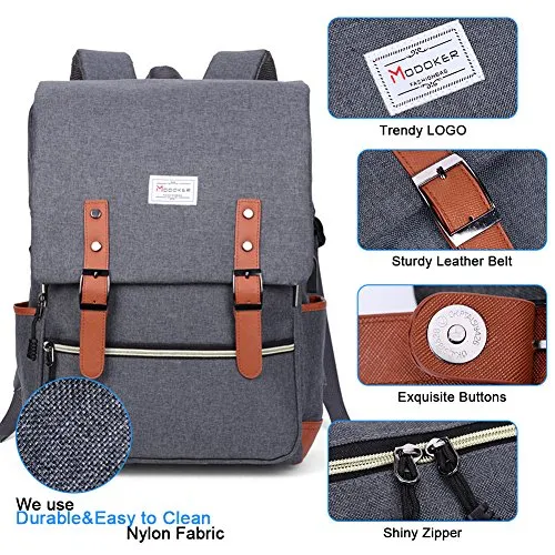 Modoker Vintage Laptop Backpack With Usb Charging Port Lightweight School College Bag Bookbag