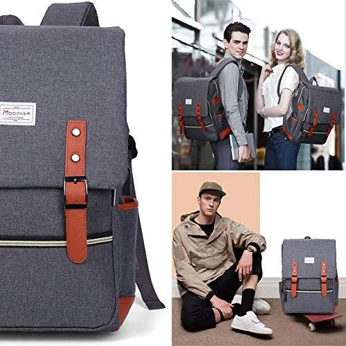 Modoker Vintage Laptop Backpack With Usb Charging Port Lightweight School College Bag Bookbag