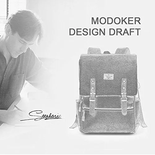 Modoker Vintage Laptop Backpack With Usb Charging Port Lightweight School College Bag Bookbag