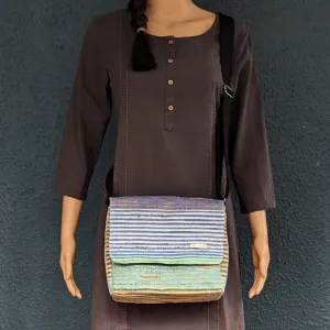 Multicolored Striped Upcycled Handwoven Messenger Bag (MB1224-014) PS_W