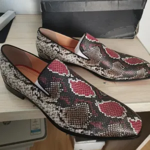 New Fashion Mixed Colors Snake Skin Pattern Loafers Luxury Genuine Leather Shoes For Men Handmade Slip On Flats Dress Shoes