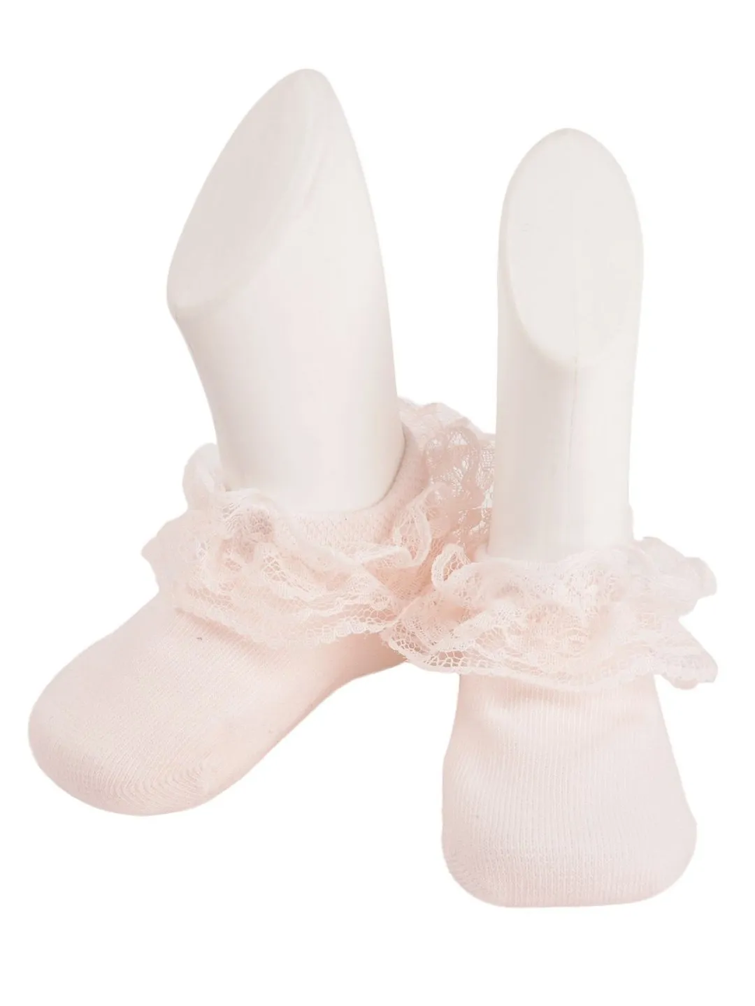 Petite Elegance Lace Frill Socks in Peach