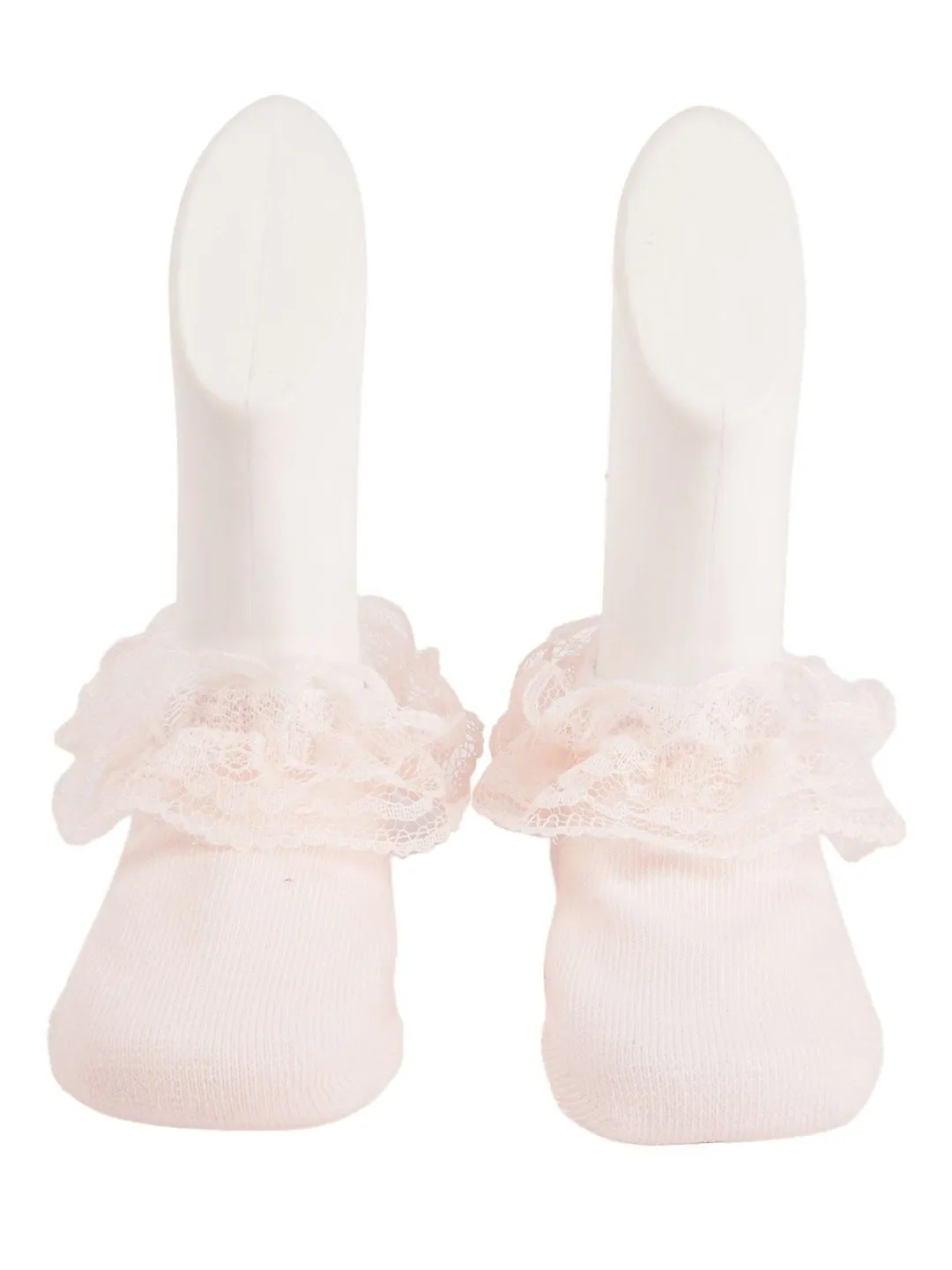 Petite Elegance Lace Frill Socks in Peach