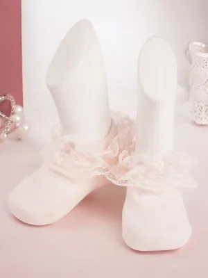 Petite Elegance Lace Frill Socks in Peach