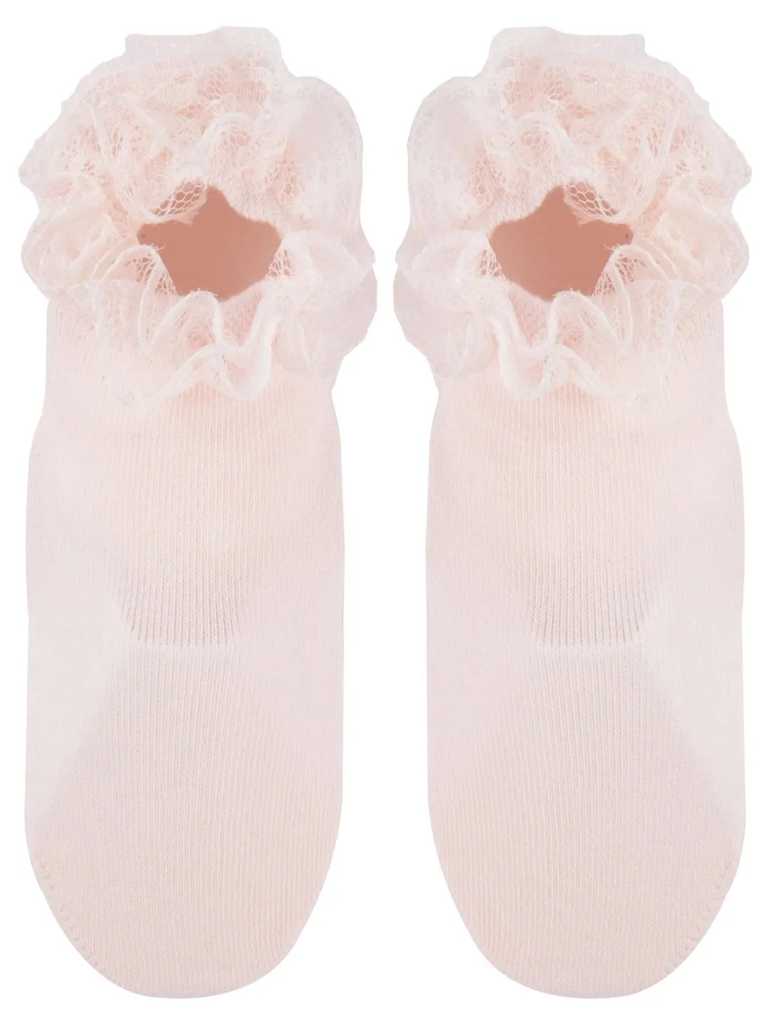 Petite Elegance Lace Frill Socks in Peach