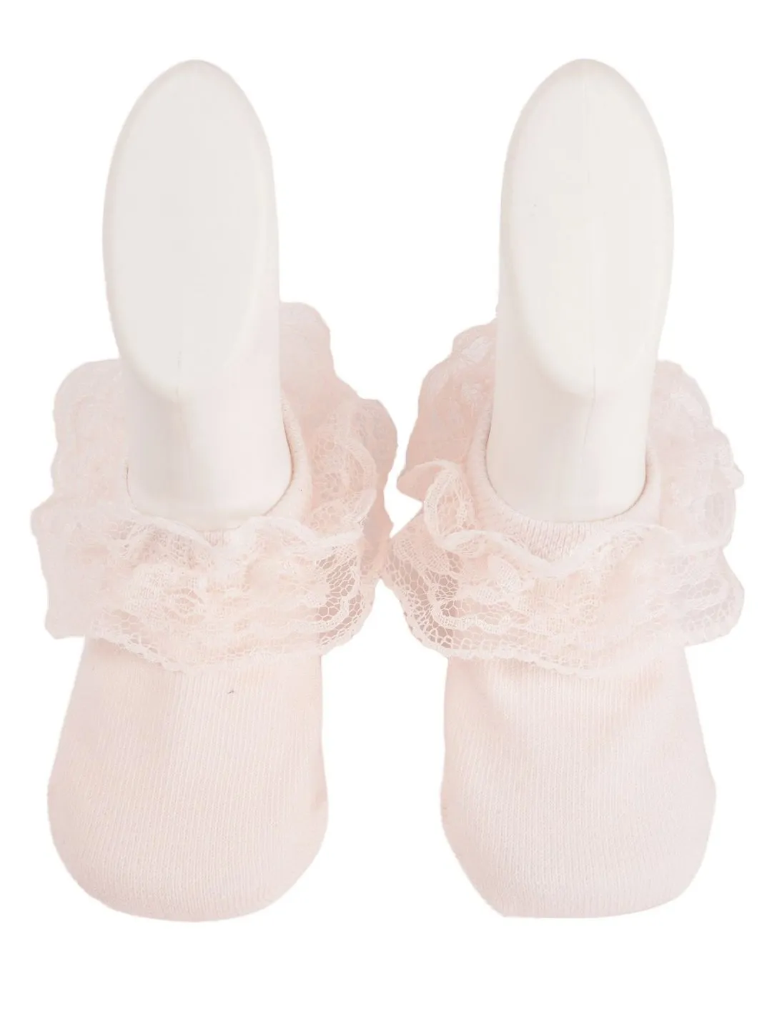 Petite Elegance Lace Frill Socks in Peach