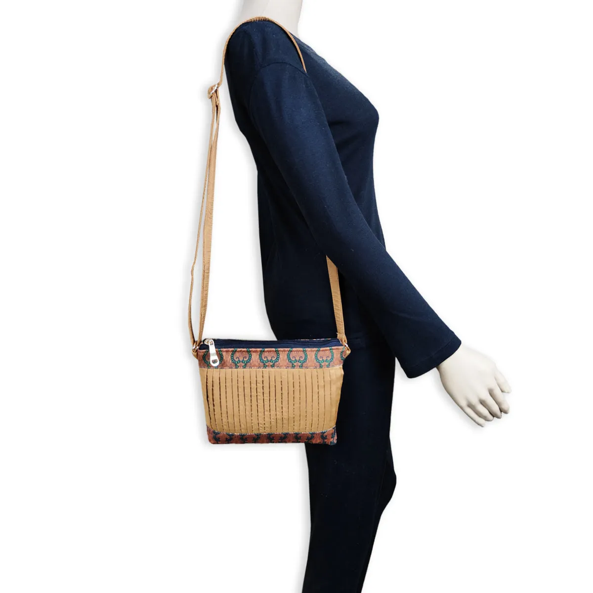 Pleated Beige Sling Bag