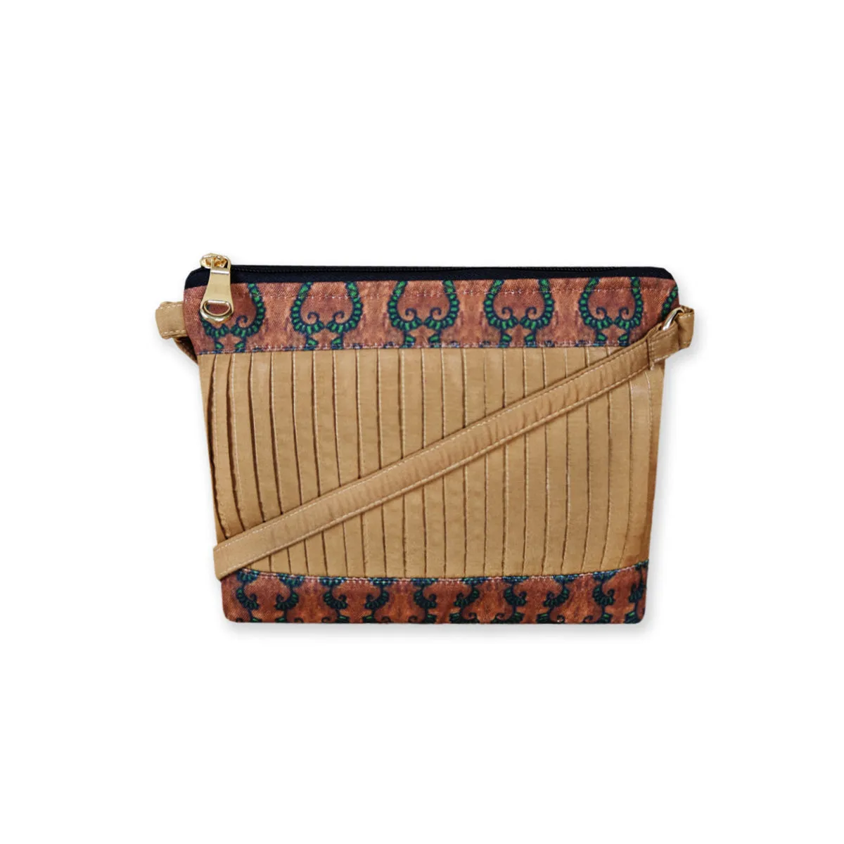 Pleated Beige Sling Bag