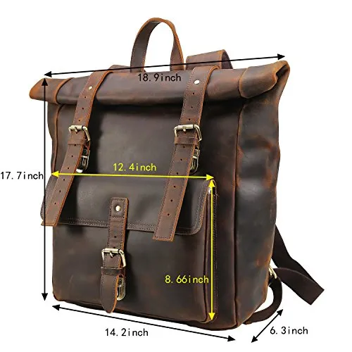 Polare Retro Full Grain Leather 17" Laptop Backpack Travel Bag Large Capacity For Men