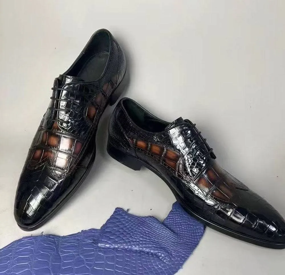 Preorder Crocodile Shoes Crocodile Leather Two Tone Shoes,Brogue Formal Shoes,Lace Up Dress Shoes