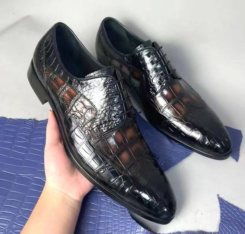 Preorder Crocodile Shoes Crocodile Leather Two Tone Shoes,Brogue Formal Shoes,Lace Up Dress Shoes
