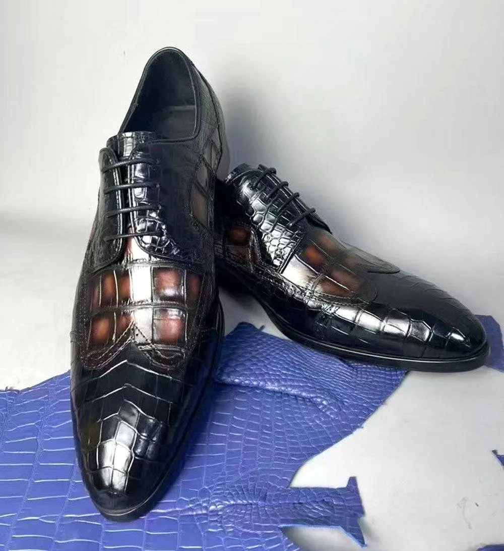 Preorder Crocodile Shoes Crocodile Leather Two Tone Shoes,Brogue Formal Shoes,Lace Up Dress Shoes