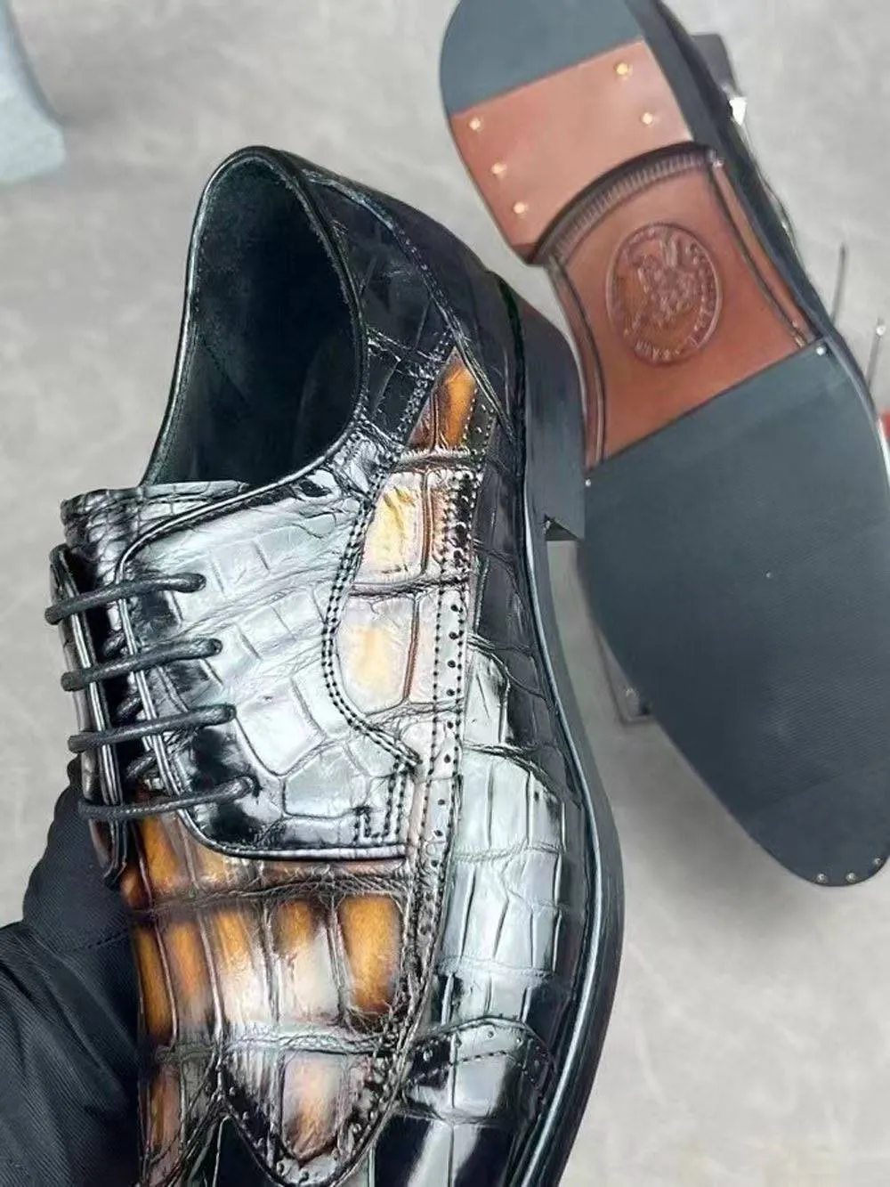 Preorder Crocodile Shoes Crocodile Leather Two Tone Shoes,Brogue Formal Shoes,Lace Up Dress Shoes