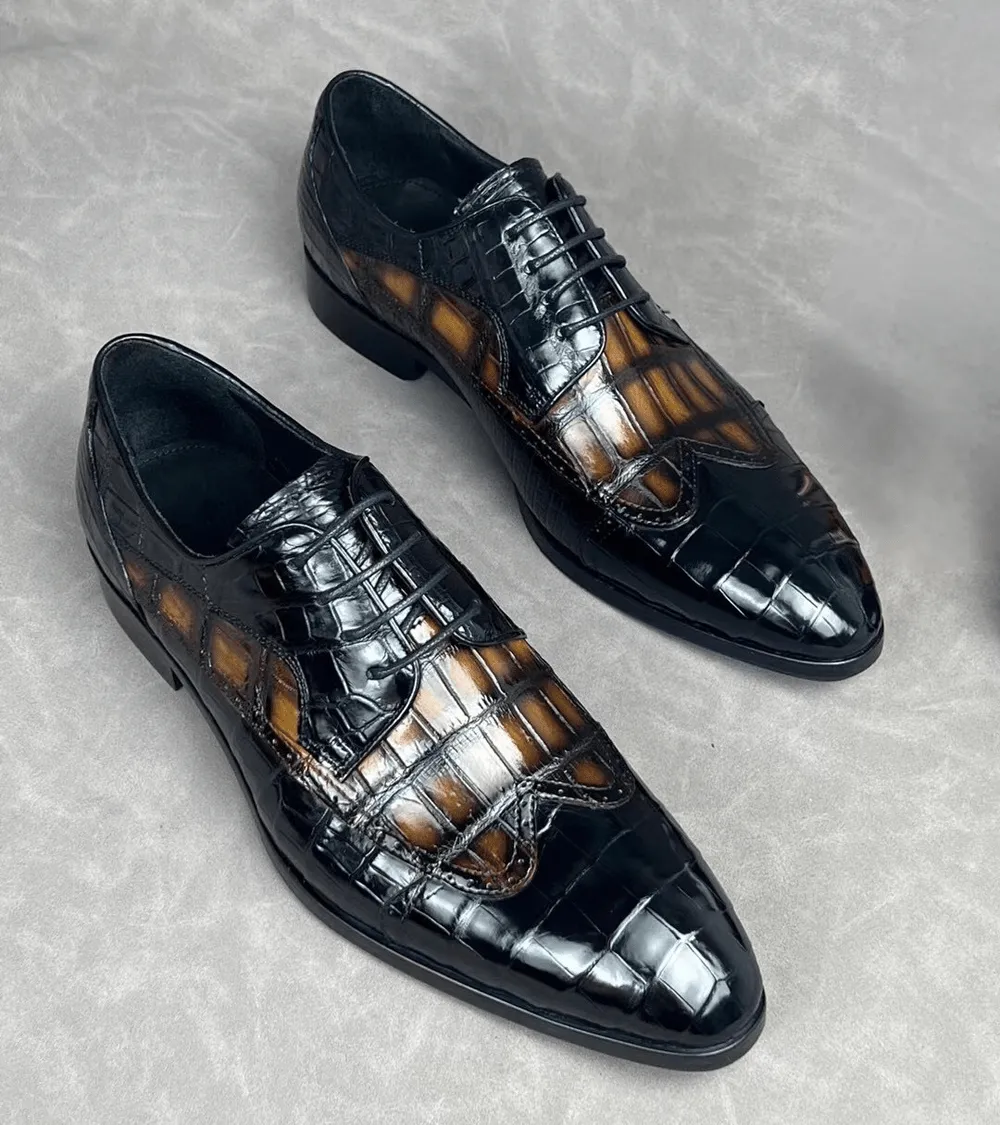 Preorder Crocodile Shoes Crocodile Leather Two Tone Shoes,Brogue Formal Shoes,Lace Up Dress Shoes