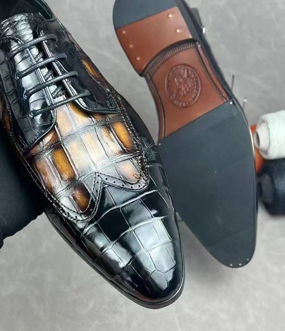 Preorder Crocodile Shoes Crocodile Leather Two Tone Shoes,Brogue Formal Shoes,Lace Up Dress Shoes