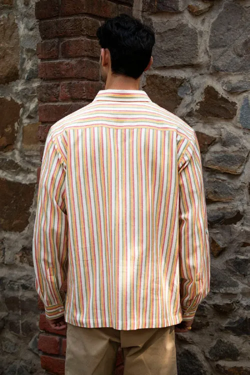 Rangsutra Dhaari Multi Color Striped Handwoven Full Sleeve Pure Cotton Shirt