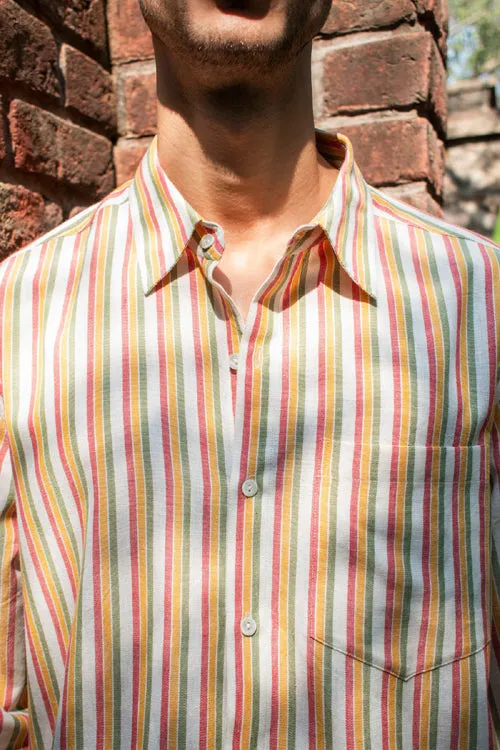 Rangsutra Dhaari Multi Color Striped Handwoven Full Sleeve Pure Cotton Shirt