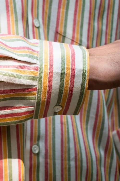 Rangsutra Dhaari Multi Color Striped Handwoven Full Sleeve Pure Cotton Shirt