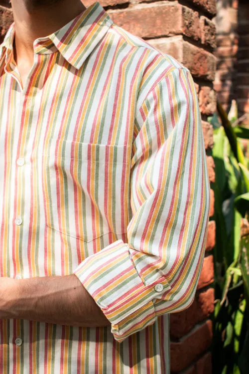 Rangsutra Dhaari Multi Color Striped Handwoven Full Sleeve Pure Cotton Shirt
