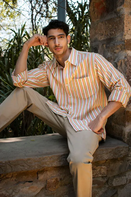 Rangsutra Dhaari Multi Color Striped Handwoven Full Sleeve Pure Cotton Shirt
