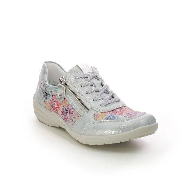 Remonte Leather Silver Floral Lace & Zip Trainer With Fabric Side Panels