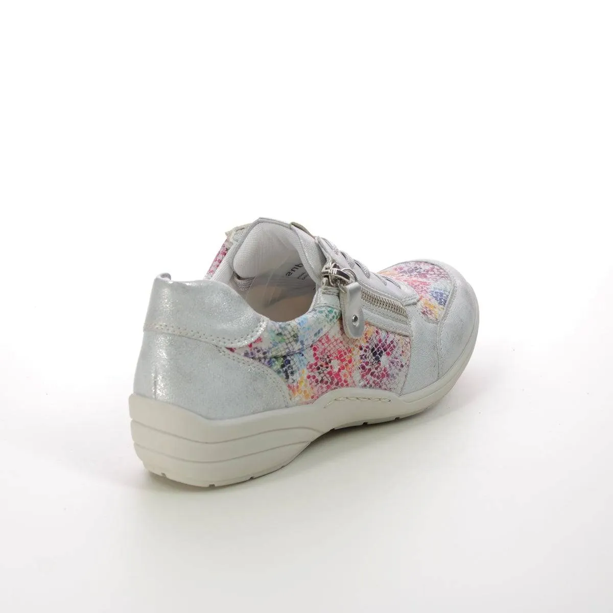 Remonte Leather Silver Floral Lace & Zip Trainer With Fabric Side Panels