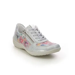 Remonte Leather Silver Floral Lace & Zip Trainer With Fabric Side Panels