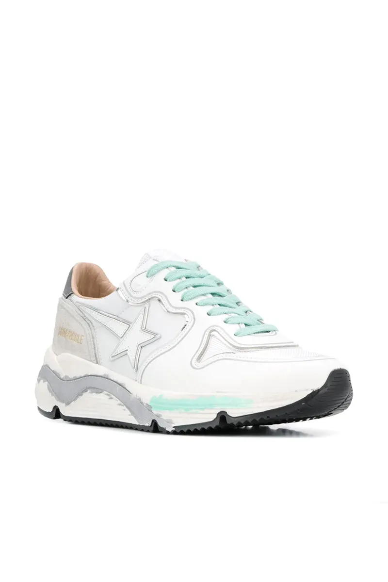Running Sole - White Leather Silver Mirror