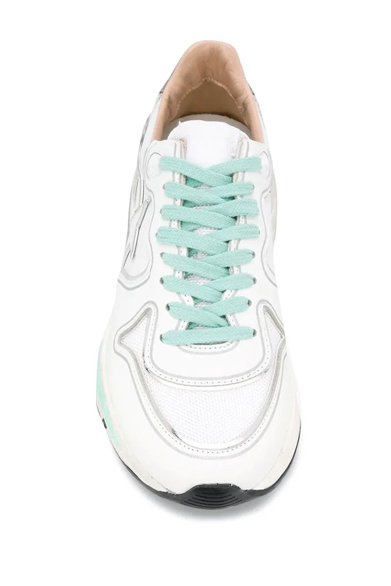 Running Sole - White Leather Silver Mirror
