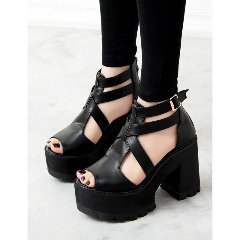 Severin Wraith - Gothic Chunky Heel Sandals by The Nevermore