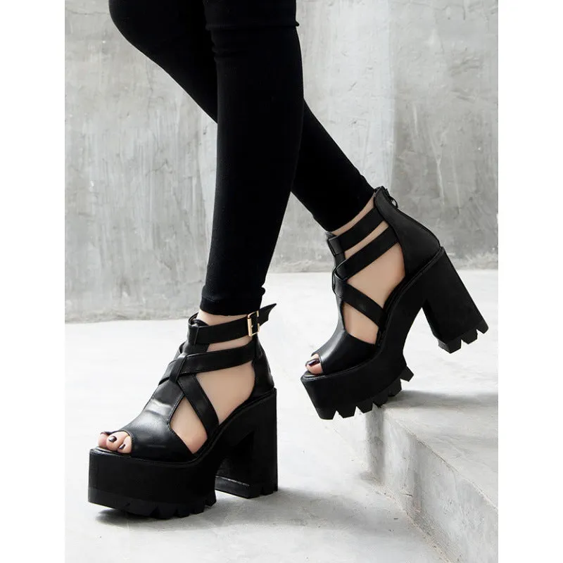 Severin Wraith - Gothic Chunky Heel Sandals by The Nevermore