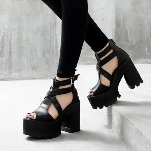 Severin Wraith - Gothic Chunky Heel Sandals by The Nevermore