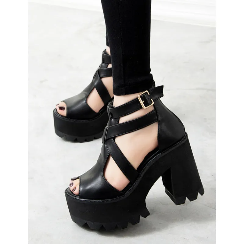 Severin Wraith - Gothic Chunky Heel Sandals by The Nevermore
