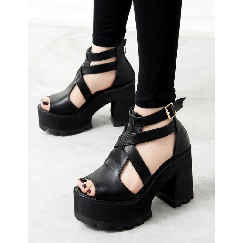 Severin Wraith - Gothic Chunky Heel Sandals by The Nevermore