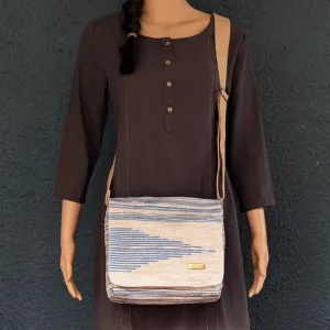 Shimmery Silver Blue Upcycled Handwoven Designer Messenger Bag (MBD1224-002) PS_W