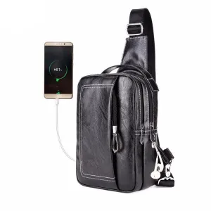 Sidiou Group Double Pocket USB Charging PU Leather Messenger Bag With Headphone Outlet Sling Bags