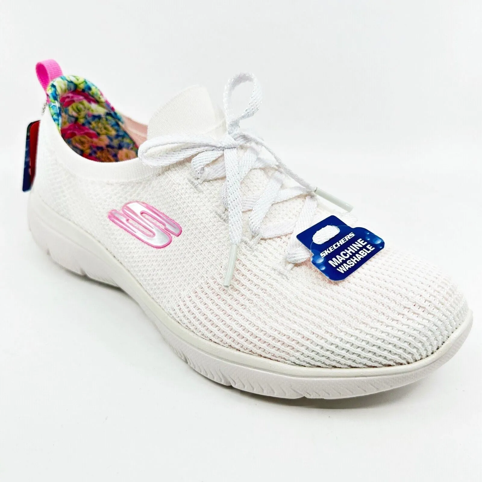 Skechers Summits Merry Garden White Womens Wide Athletic Slip In Shoes