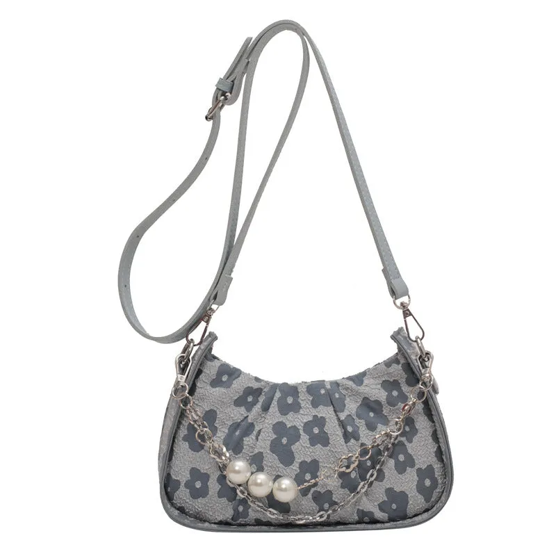 Sling Bags Pearl Chain Shoulder Pleated Crossbody Handbag