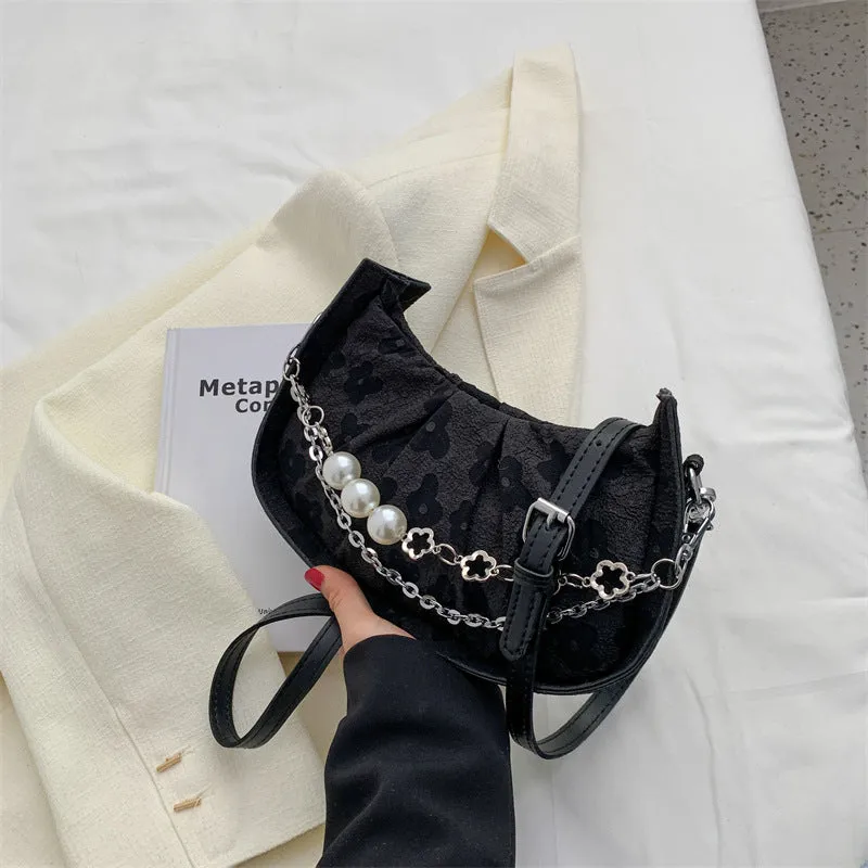 Sling Bags Pearl Chain Shoulder Pleated Crossbody Handbag